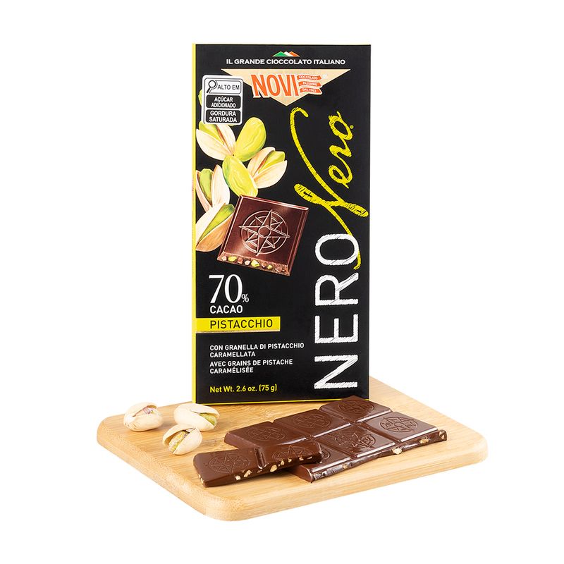 Barra De Chocolate 70% Cacau Com Pistache Italiano Novi 75 G