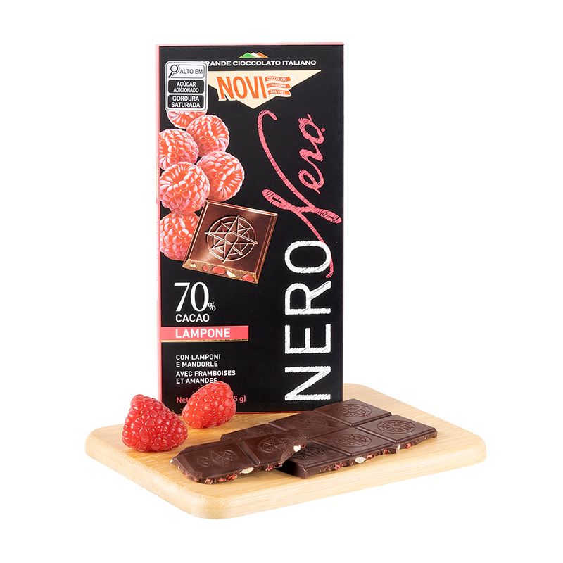 Barra De Chocolate 70% Cacau Com Framboesa E Amêndoas Italiano Novi 75 G