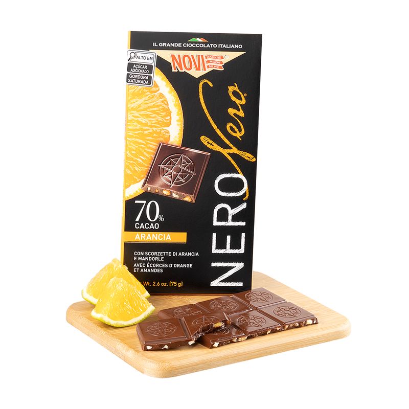 Barra De Chocolate 70% Cacau Com Laranja E Amêndoas Italiano Novi 75 G