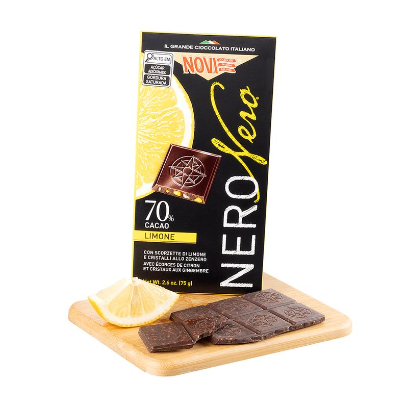 Barra De Chocolate 70% Cacau Com Limão E Gengibre Italiano Novi 75 G