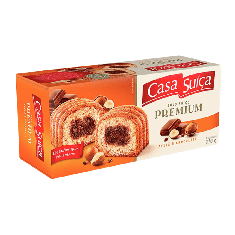 Bolo Suiço De Avelãs E Chocolate Com Cobertura De Chocolate Premium Casa Suíça 270 G