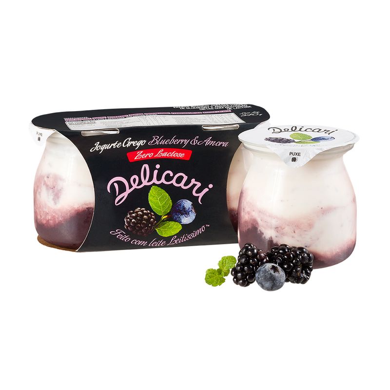 Iogurte Blueberry E Amora Zero Lactose Delicari 340 G