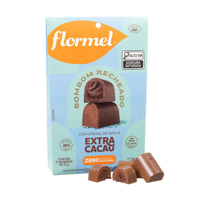 Bombom Rechado Avelã Extra Cacau Flormel 60 G