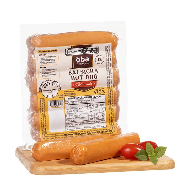 Salsicha Hot Dog Defumada Oba Bem Querer 470 G