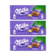 Kit Barra de Chocolate Importado Com Avelã Milka 100 G 3 Unidades