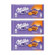 Kit Barra de Chocolate Importado Caramelo Milka 100 G 3 Unidades