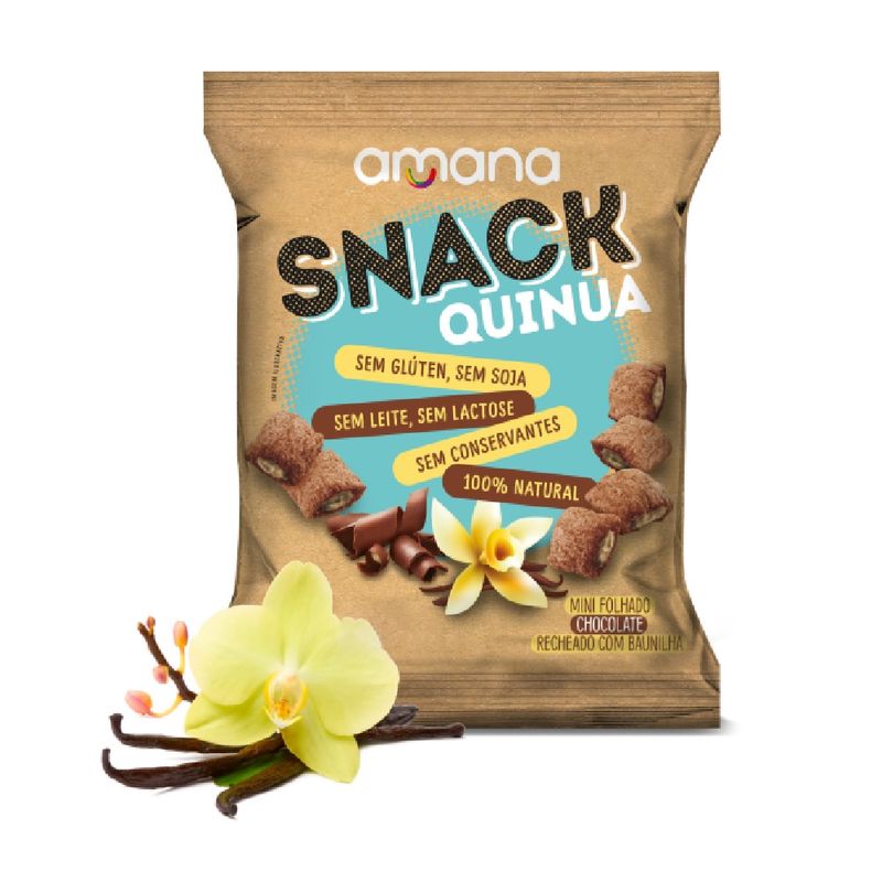 Snack De Quinua Com Chocolate Recheado Sabor Baunilha Amana 40 G