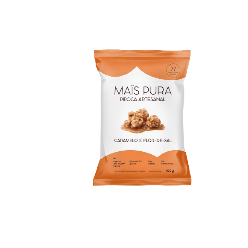 Pipoca Artesanal Sabor Caramelo E Flor De Sal Mais Pura 100 G