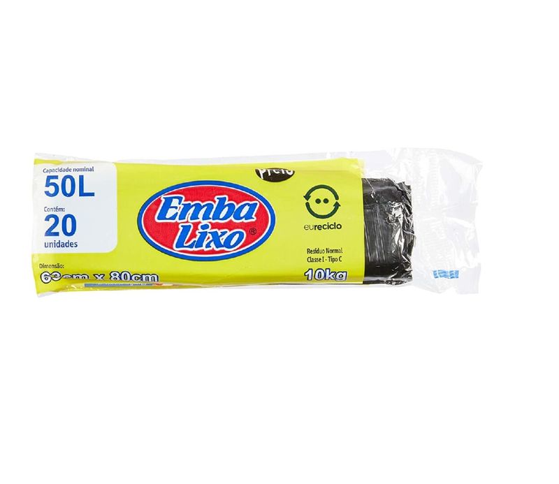 Saco-Para-Lixo-Preto-Eu-Reciclo-50-Litros-Embalixo-Com-20-Unidades